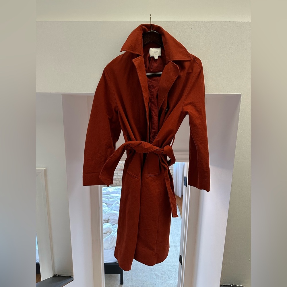 VINCE WOMENS BURNT ORANGE TRENCH COAT